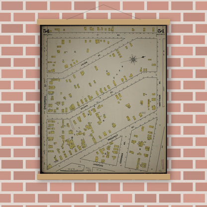 Old map wall art mockup — magnetic wood frame on brick wall — Sanborn Fire Insurance Map from New Jersey Coast, New Jersey Coast, New Jersey (1890), Sheet #0054