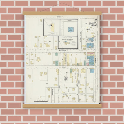 Old map wall art mockup — magnetic wood frame on brick wall — Sanborn Fire Insurance Map from Decatur, Wise County, Texas (1891), Sheet #0002