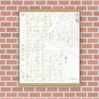 Old map wall art mockup — magnetic wood frame on brick wall — Sanborn Fire Insurance Map from Sullivan, Moultrie County, Illinois (1932), Sheet #0004