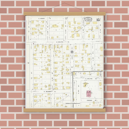 Old map wall art mockup — magnetic wood frame on brick wall — Sanborn Fire Insurance Map from Cloquet, Carlton County, Minnesota (1911), Sheet #0015