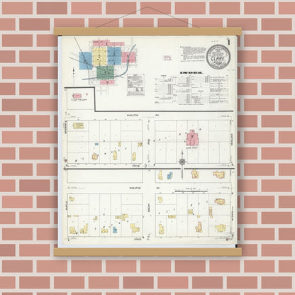 Old map wall art mockup — magnetic wood frame on brick wall — Sanborn Fire Insurance Map from Clare, Clare County, Michigan (1910) - Complete Map Set
