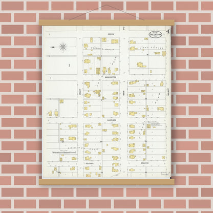 Old map wall art mockup — magnetic wood frame on brick wall — Sanborn Fire Insurance Map from Greentown, Howard County, Indiana (1902), Sheet #0004