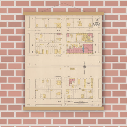 Old map wall art mockup — magnetic wood frame on brick wall — Sanborn Fire Insurance Map from Luling, Caldwell County, Texas (1921), Sheet #0003
