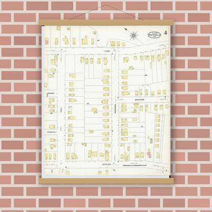 Old map wall art mockup — magnetic wood frame on brick wall — Sanborn Fire Insurance Map from Ashtabula, Ashtabula County, Ohio (1909), Sheet #0004