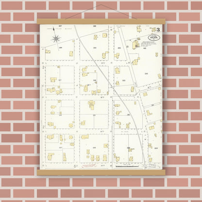Old map wall art mockup — magnetic wood frame on brick wall — Sanborn Fire Insurance Map from Arcata, Humboldt County, California (1908), Sheet #0003