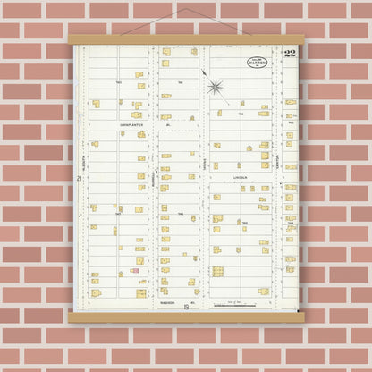Old map wall art mockup — magnetic wood frame on brick wall — Sanborn Fire Insurance Map from Warren, Warren County, Pennsylvania (1904), Sheet #0022