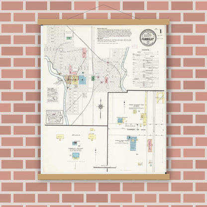 Old map wall art mockup — magnetic wood frame on brick wall — Sanborn Fire Insurance Map from Humboldt, Humboldt County, Iowa (1915) â€” Complete Set