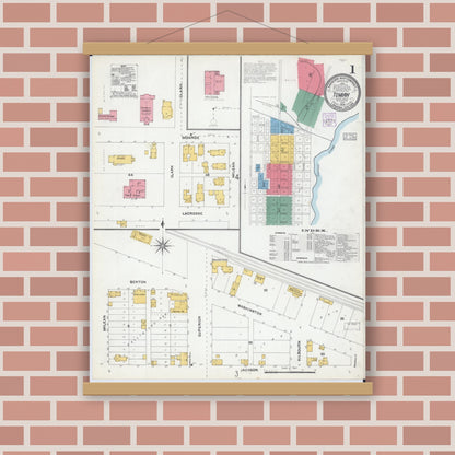 Old map wall art mockup — magnetic wood frame on brick wall — Sanborn Fire Insurance Map from Tomah, Monroe County, Wisconsin (1904), Sheet #0001