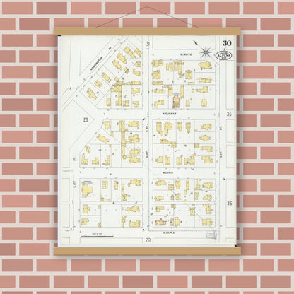 Old map wall art mockup — magnetic wood frame on brick wall — Sanborn Fire Insurance Map from Alpena, Alpena County, Michigan (1901), Sheet #0030