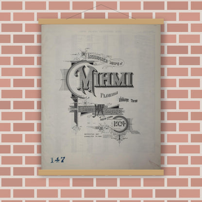Old map wall art mockup — magnetic wood frame on brick wall — Sanborn Fire Insurance Map from Miami, Dade County, Florida (1947), Sheet #0001