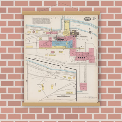 Old map wall art mockup — magnetic wood frame on brick wall — Sanborn Fire Insurance Map from Cloquet, Carlton County, Minnesota (1922), Sheet #0010
