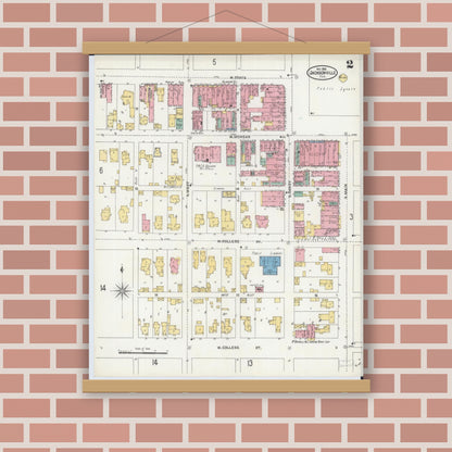Old map wall art mockup — magnetic wood frame on brick wall — Sanborn Fire Insurance Map from Jacksonville, Morgan County, Illinois (1905), Sheet #0002