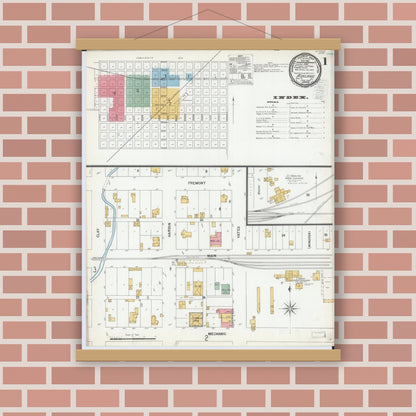 Old map wall art mockup — magnetic wood frame on brick wall — Sanborn Fire Insurance Map from Ashland, Cass County, Illinois (1900) - Complete Map Set