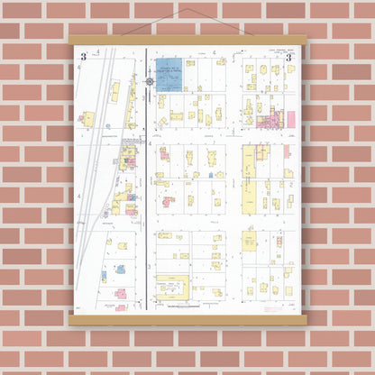 Old map wall art mockup — magnetic wood frame on brick wall — Sanborn Fire Insurance Map from Long Prairie, Todd County, Minnesota (1933), Sheet #0003