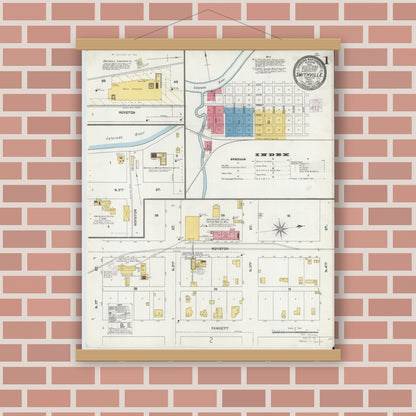 Old map wall art mockup — magnetic wood frame on brick wall — Sanborn Fire Insurance Map from Smithville, Bastrop County, Texas (1905) - Complete Map Set