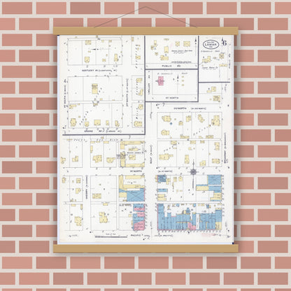 Old map wall art mockup — magnetic wood frame on brick wall — Sanborn Fire Insurance Map from Lamar, Barton County, Missouri (1910), Sheet #0006