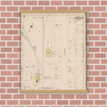 Old map wall art mockup — magnetic wood frame on brick wall — Sanborn Fire Insurance Map from McGregor, McLennan County, Texas (1922), Sheet #0003