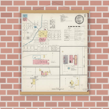 Old map wall art mockup — magnetic wood frame on brick wall — Sanborn Fire Insurance Map from Elwood, Madison County, Indiana (1892) - Complete Map Set