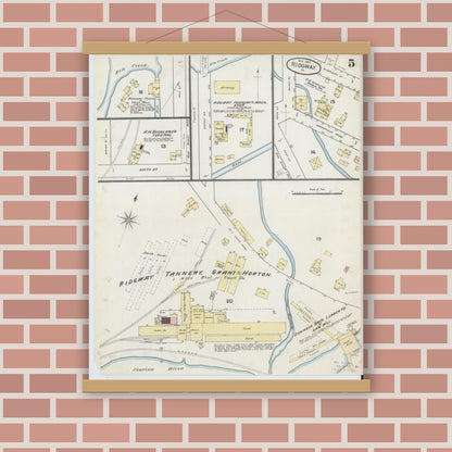 Old map wall art mockup — magnetic wood frame on brick wall — Sanborn Fire Insurance Map from Ridgway, Elk County, Pennsylvania (1887), Sheet #0005