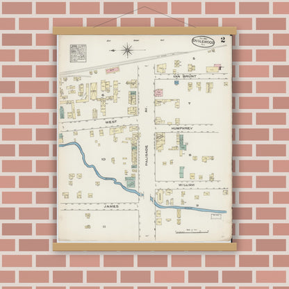Old map wall art mockup — magnetic wood frame on brick wall — Sanborn Fire Insurance Map from Englewood, Bergen County, New Jersey (1884), Sheet #0002