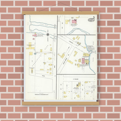 Old map wall art mockup — magnetic wood frame on brick wall — Sanborn Fire Insurance Map from Barron, Barron County, Wisconsin (1909), Sheet #0005