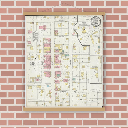Old map wall art mockup — magnetic wood frame on brick wall — Sanborn Fire Insurance Map from Troy, Lincoln County, Missouri (1895), Sheet #0001