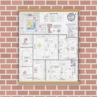 Old map wall art mockup — magnetic wood frame on brick wall — Sanborn Fire Insurance Map from Lamar, Barton County, Missouri (1891), Sheet #0001
