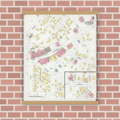 Old map wall art mockup — magnetic wood frame on brick wall — Sanborn Fire Insurance Map from Benton Harbor, Berrien County, Michigan (1900), Sheet #0005