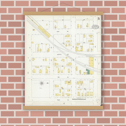 Old map wall art mockup — magnetic wood frame on brick wall — Sanborn Fire Insurance Map from Sanford, Seminole County, Florida (1906), Sheet #0005