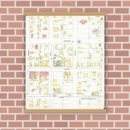 Old map wall art mockup — magnetic wood frame on brick wall — Sanborn Fire Insurance Map from De Witt, Clinton County, Iowa (1899), Sheet #0003