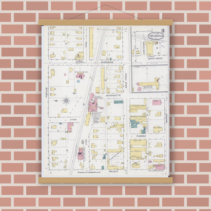 Old map wall art mockup — magnetic wood frame on brick wall — Sanborn Fire Insurance Map from Taylorville, Christian County, Illinois (1893), Sheet #0003