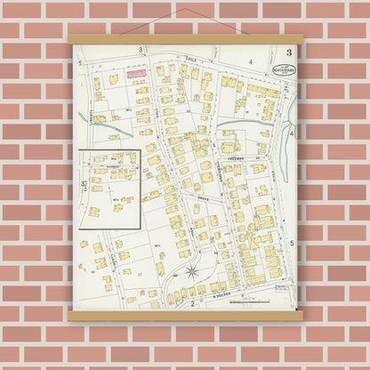 Old map wall art mockup — magnetic wood frame on brick wall — Sanborn Fire Insurance Map from North Adams, Berkshire County, Massachusetts (1897), Sheet #0003