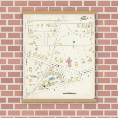 Old map wall art mockup — magnetic wood frame on brick wall — Sanborn Fire Insurance Map from Corry, Erie County, Pennsylvania (1915), Sheet #0006