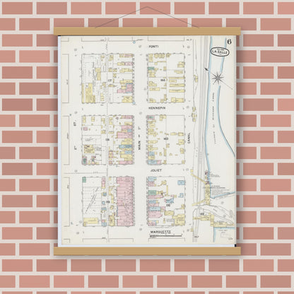 Old map wall art mockup — magnetic wood frame on brick wall — Sanborn Fire Insurance Map from La Salle, La Salle County, Illinois (1888), Sheet #0006