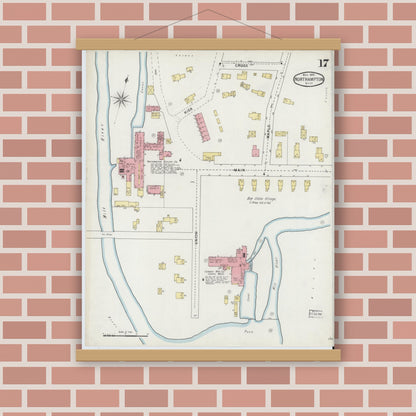 Old map wall art mockup — magnetic wood frame on brick wall — Sanborn Fire Insurance Map from Northampton, Hampshire County, Massachusetts (1895), Sheet #0017