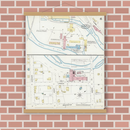 Old map wall art mockup — magnetic wood frame on brick wall — Sanborn Fire Insurance Map from Boonton, Morris County, New Jersey (1892), Sheet #0006