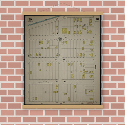 Old map wall art mockup — magnetic wood frame on brick wall — Sanborn Fire Insurance Map from New Jersey Coast, New Jersey Coast, New Jersey (1890), Sheet #0016