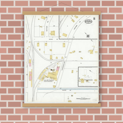 Old map wall art mockup — magnetic wood frame on brick wall — Sanborn Fire Insurance Map from Kissimmee, Osceola County, Florida (1920), Sheet #0008