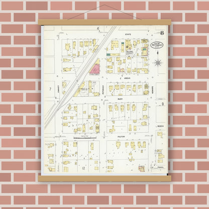Old map wall art mockup — magnetic wood frame on brick wall — Sanborn Fire Insurance Map from Petoskey, Emmet County, Michigan (1907), Sheet #0008