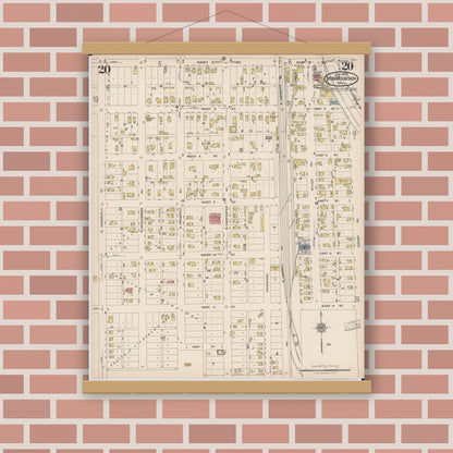 Old map wall art mockup — magnetic wood frame on brick wall — Sanborn Fire Insurance Map from Iron Mountain, Dickinson County, Michigan (1923), Sheet #0020