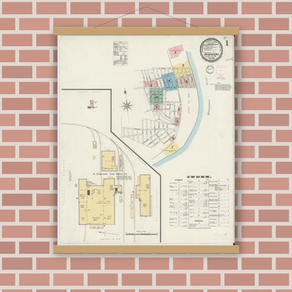 Old map wall art mockup — magnetic wood frame on brick wall — Sanborn Fire Insurance Map from Duquesne, Allegheny County, Pennsylvania (1896) - Complete Map Set