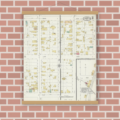 Old map wall art mockup — magnetic wood frame on brick wall — Sanborn Fire Insurance Map from Cumberland, Barron County, Wisconsin (1899), Sheet #0002