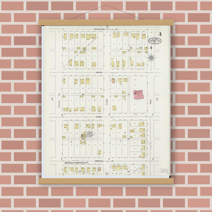 Old map wall art mockup — magnetic wood frame on brick wall — Sanborn Fire Insurance Map from Chicago Junction, Huron County, Ohio (1899), Sheet #0004
