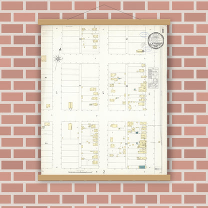 Old map wall art mockup — magnetic wood frame on brick wall — Sanborn Fire Insurance Map from Lathrop, San Joaquin County, California (1898) - Complete Map Set