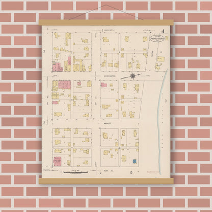 Old map wall art mockup — magnetic wood frame on brick wall — Sanborn Fire Insurance Map from Prophetstown, Whiteside County, Illinois (1922), Sheet #0004