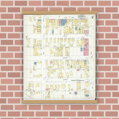 Old map wall art mockup — magnetic wood frame on brick wall — Sanborn Fire Insurance Map from Red Jacket, Houghton County, Michigan (1908), Sheet #0002