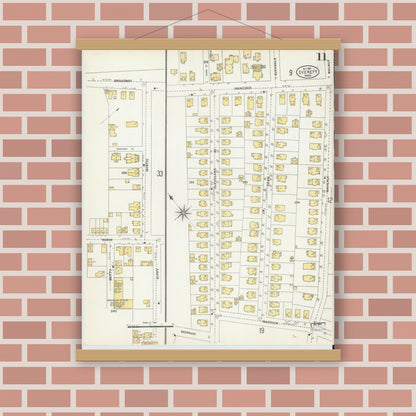 Old map wall art mockup — magnetic wood frame on brick wall — Sanborn Fire Insurance Map from Everett, Middlesex County, Massachusetts (1903), Sheet #0011