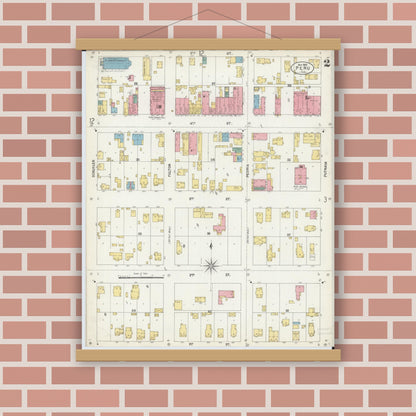 Old map wall art mockup — magnetic wood frame on brick wall — Sanborn Fire Insurance Map from Peru, La Salle County, Illinois (1902), Sheet #0002