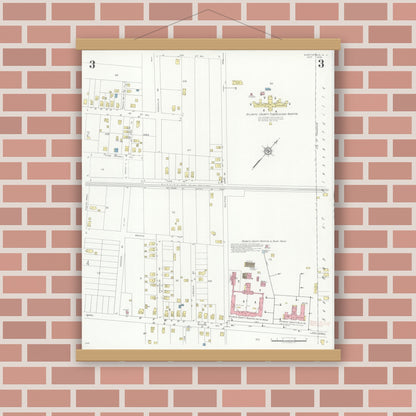 Old map wall art mockup — magnetic wood frame on brick wall — Sanborn Fire Insurance Map from Northfield, Atlantic County, New Jersey (1933), Sheet #0003