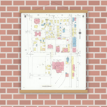 Old map wall art mockup — magnetic wood frame on brick wall — Sanborn Fire Insurance Map from Beloit, Rock County, Wisconsin (1939), Sheet #0008